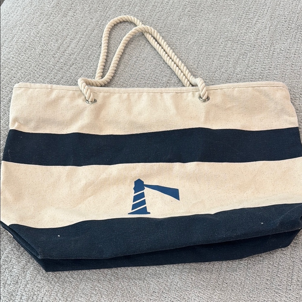 Striped Canvas Tote Bag with Rope Handles